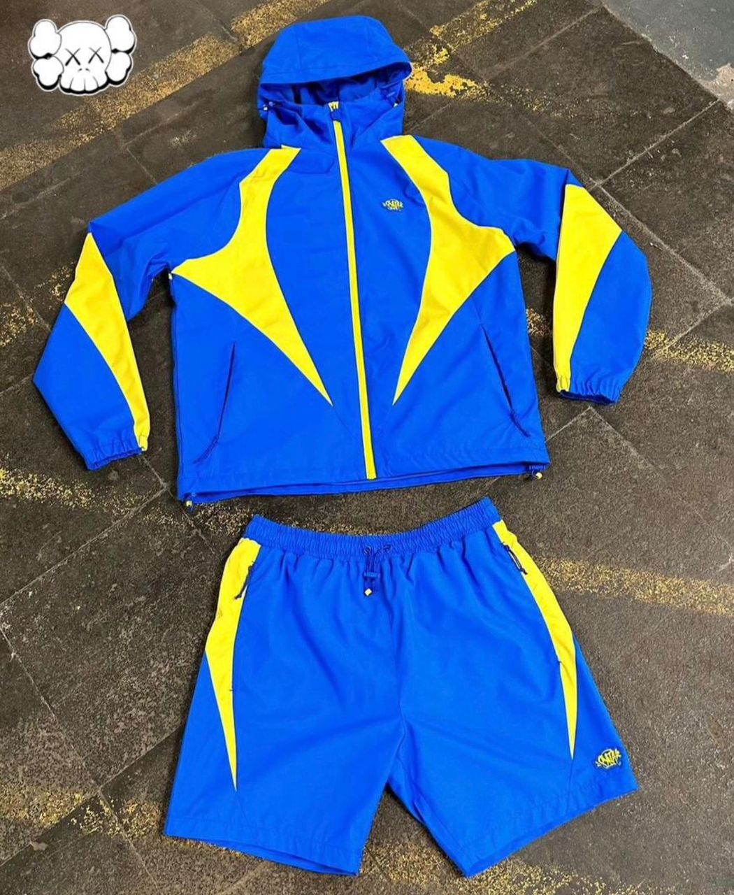 Men’s Blue & Yellow Sport Tracksuit Set (Hooded Jacket & Shorts)
